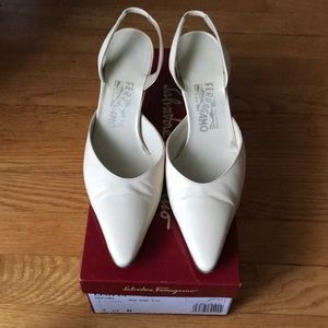 Salvatore Ferragamo White Slingback Heels